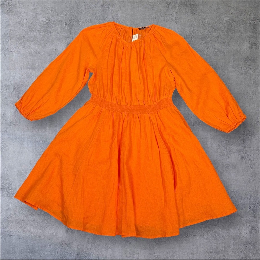 J. Crew NWT Palermo Smocked Waist Linen Orange Mini Dress Womens S Minimalist - Picture 5 of 9